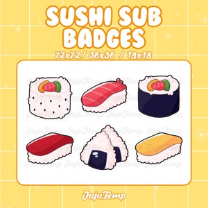 Sushi Sub Badges | 6 Kawaii Sushi/Onigiri Sub Badges | Twitch Sub Badges