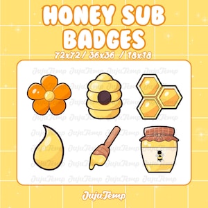 Honey Bee Sub Badges | 6 Kawaii Honey Sub Badges | Twitch Streaming