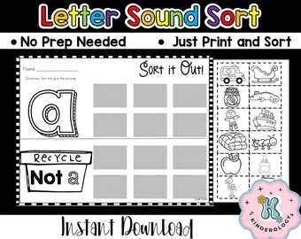 Letter Sound Sort - Printables- Kindergarten- Pre-K- Homeschool-Teacher Resources-Instant Download-Letter Sounds-Cut and Glue Worksheet