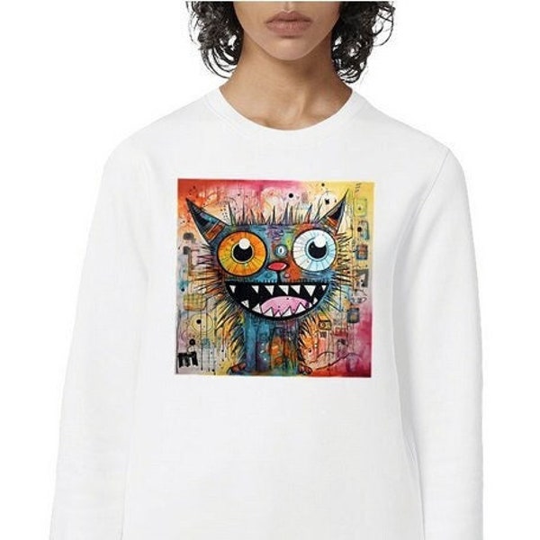 Sweat-shirt Unisexe en coton bio, Little Monster / Pull Graphique /Cartoon Trash / Cat Lover / Illustration Chat / Design Street Fashion