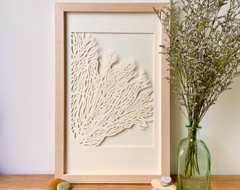 Handmade Beach Seafan Coral Paper Cut-Out Relief - Nature and Ocean Inspired Sculptural Patterns and Designs for Framed Art Wall Hanging