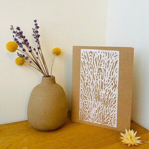 Weiß rechteckiges Grußkarten-Set (handgemachtes 6er-Set, braunes Papier/weiße Tinte, mit Umschlägen)