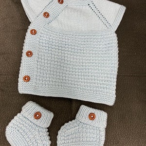 Newborn Gift Set, Light Blue Knitted Cotton Baby Sweater Vest and Booties for 0-3 Months, Suitable Unisex, Toddler image 3