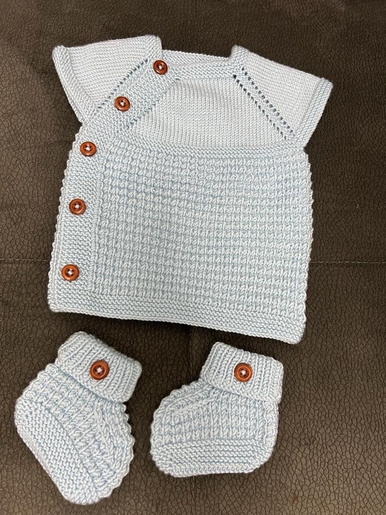 Newborn Gift Set, Light Blue Knitted Cotton Baby Sweater Vest and Booties for 0-3 Months, Suitable Unisex, Toddler image 3