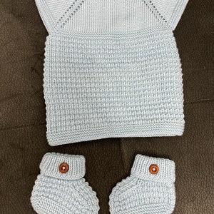 Newborn Gift Set, Light Blue Knitted Cotton Baby Sweater Vest and Booties for 0-3 Months, Suitable Unisex, Toddler