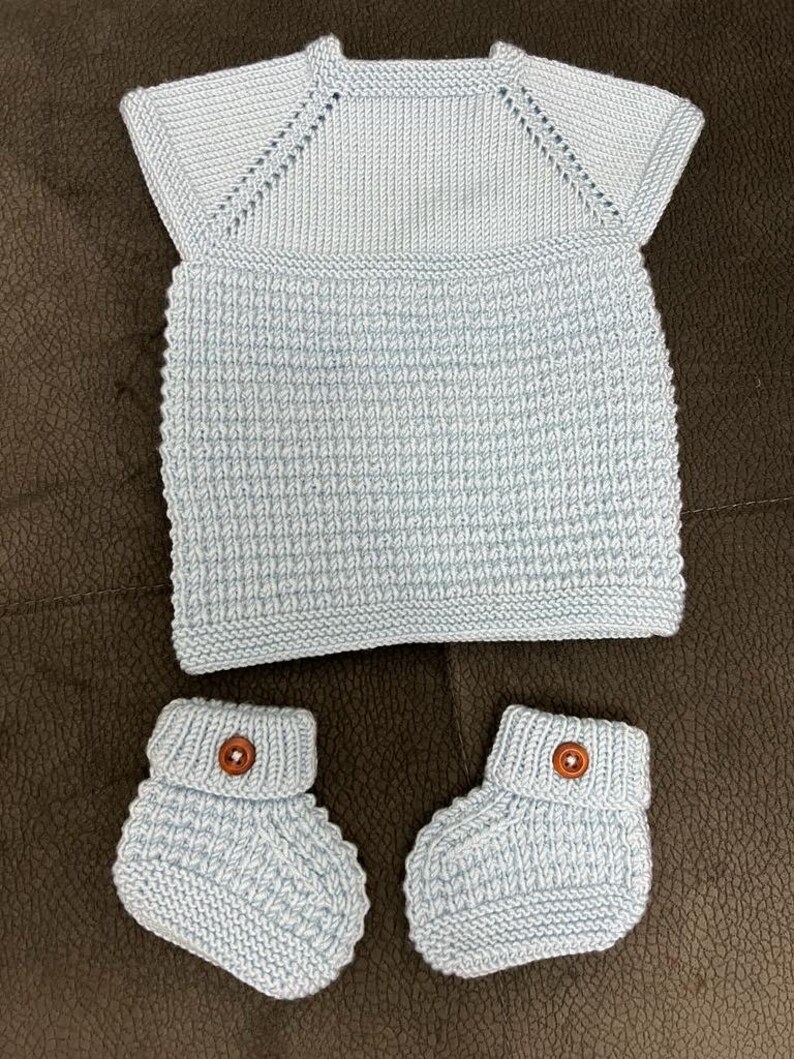 Newborn Gift Set, Light Blue Knitted Cotton Baby Sweater Vest and Booties for 0-3 Months, Suitable Unisex, Toddler