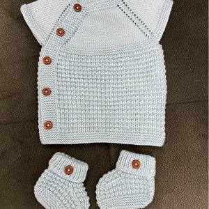 Newborn Gift Set, Light Blue Knitted Cotton Baby Sweater and Booties for 0-3 Months, Suitable Unisex, Toddler