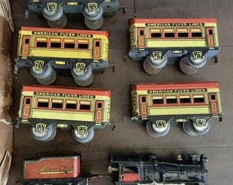 SUPER Rare AMERICAN FLYER Passenger Tin Litho Train Set, Original