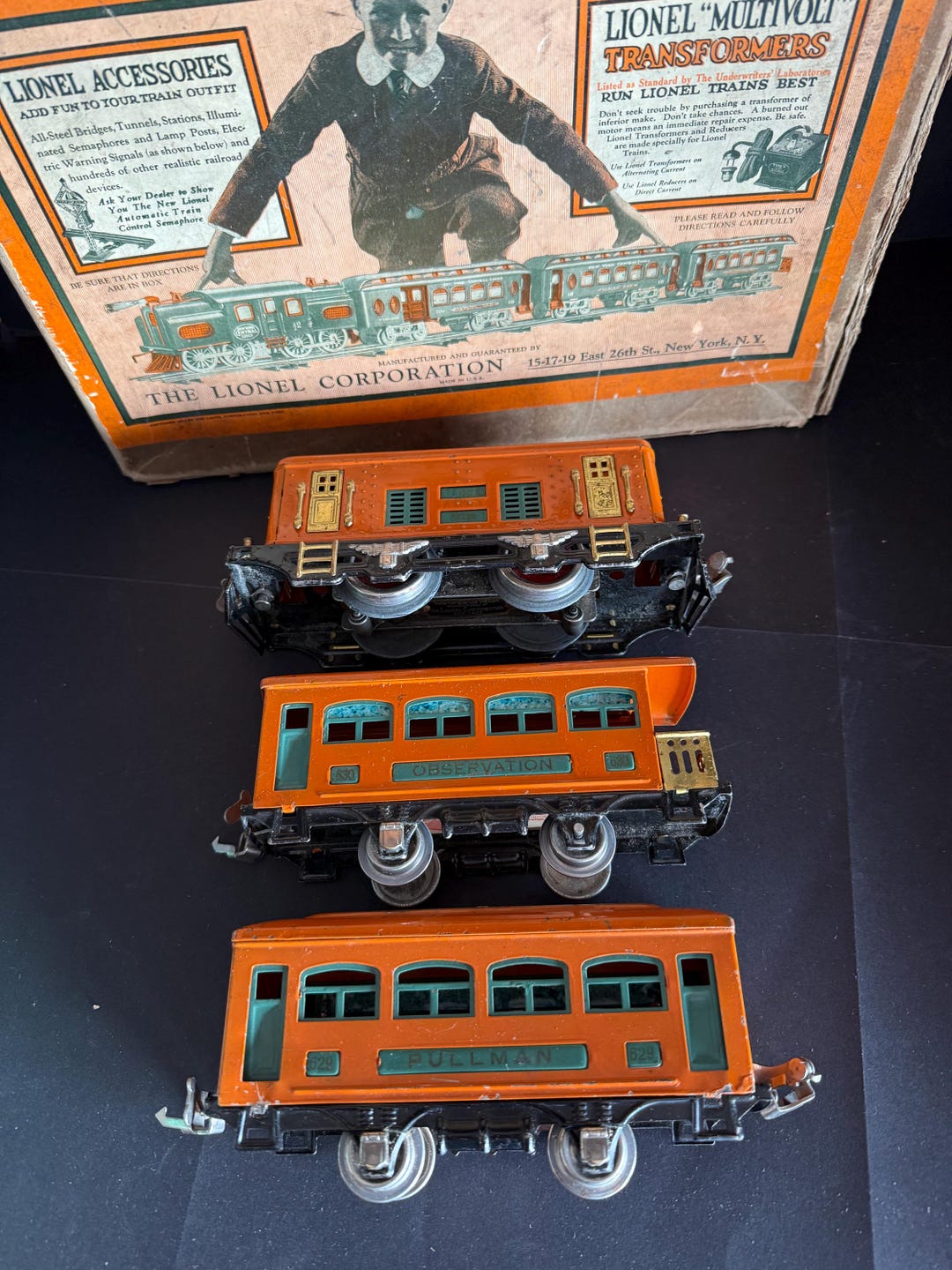 LIONEL PREWAR O-gauge 292 Train SET Locomotive 248 + 2 Passenger Cars ...