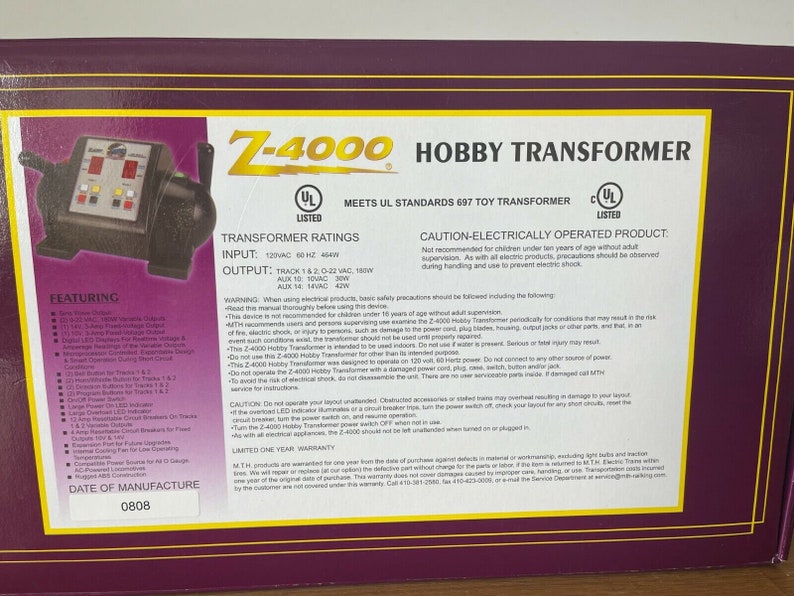 MTH Z 4000 TRANSFORMER 400 Wt TESTED Working Good Etsy