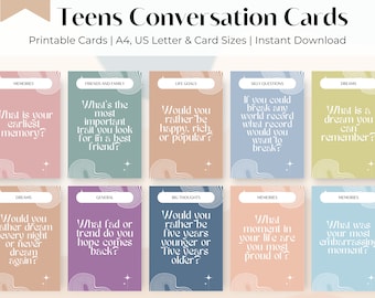 Teenager CONVERSATION CARDS | Teen Self Reflection & Conversation Starters | Printable Teens Conversation Questions, Communication Cards