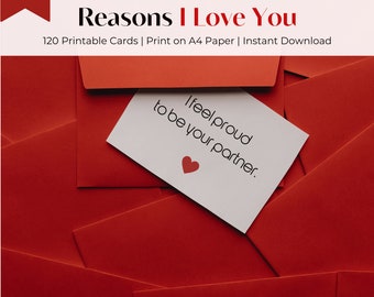 Reasons I Love you on Cards | Printable Notes DIY Love Jar, Valentine's Day Gift for Couples | Jar of Love | Digital Download | Gift Ideas