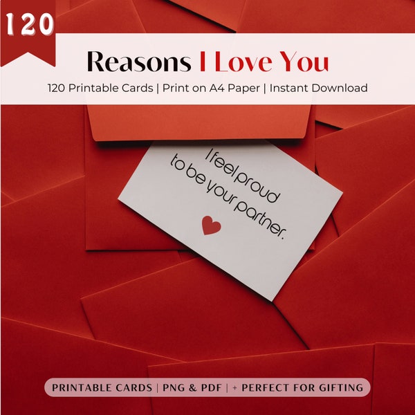 Reasons I Love you on Cards | Printable Notes DIY Love Jar, Valentine's Day Gift for Couples | Jar of Love | Digital Download | Gift Ideas