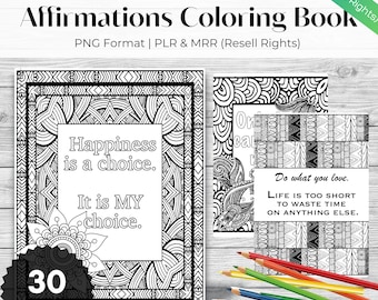 Libro para colorear de afirmaciones: 30 páginas imprimibles (derechos de reventa)