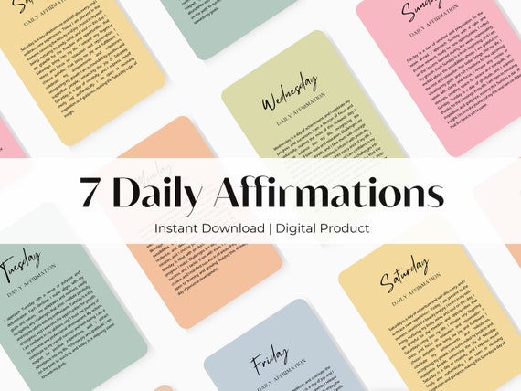 7 DAILY AFFIRMATIONS | Monday, Tuesday, Wednesday, Thursday, Friday,  Saturday, Sunday Affirmations! Digital Affirmation Cards - Etsy