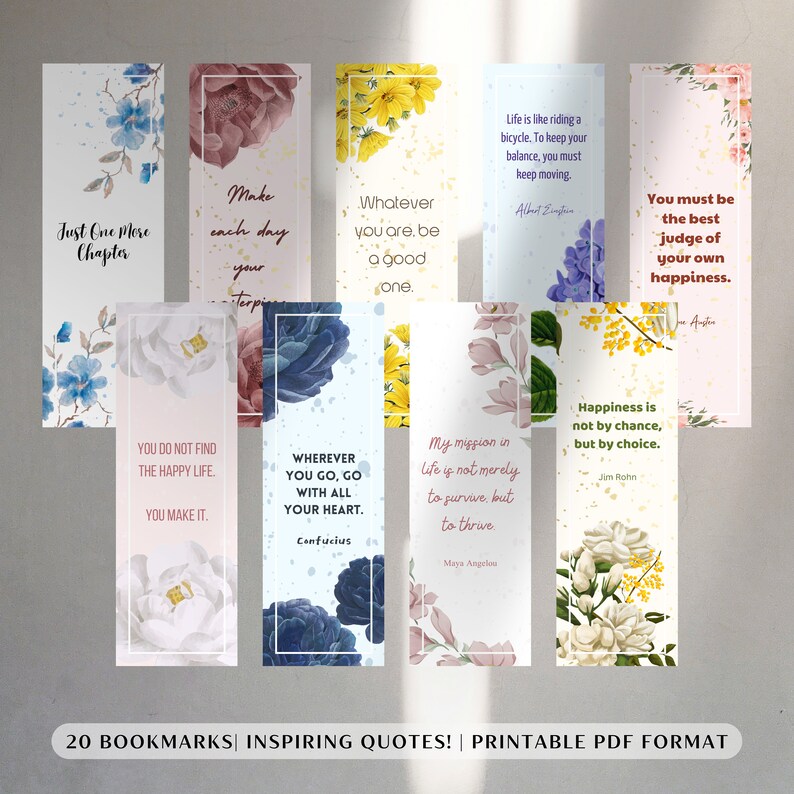 Jim Rohn Bookmarks Floral Quote Bookmarks: Inspirational Book Lover Gifts (digital ...