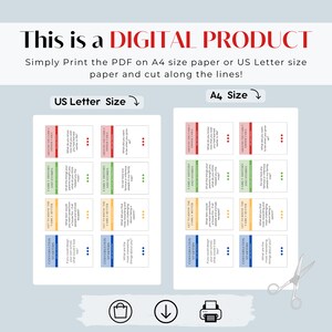 May include: A printable set of conversation starter cards for families. The cards are divided into three categories: Conversation Starters, Get to Know the Family Better, and Family History and Stories. The cards are designed to be printed on US Letter or A4 size paper and cut along the lines.