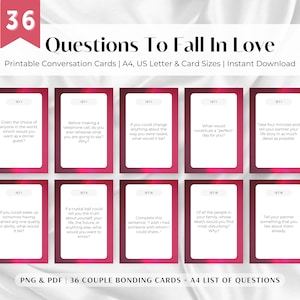 Preguntas para enamorarse, Tarjetas imprimibles, Idea de REGALO para parejas, Ideas románticas para citas nocturnas, Iniciadores de conversaciones para parejas para construir relaciones