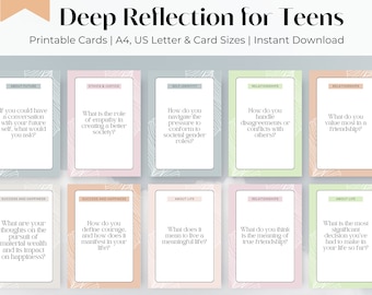 Teen Reflection Cards: Conversation Starters, Self-Discovery (Printable)