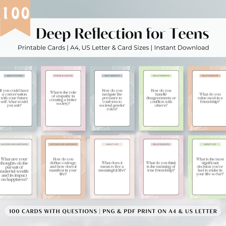 Daily Reflection Worksheet For Teens Teen Reflection Cards: Conversation Starters, Self-discovery (printable ...