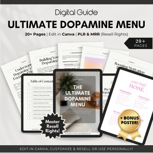 Dopamine Menu Guide | ADHD Productivity, Motivation eBook | plr & mrr | DOSE Poster | Resell Template, Inspirational Canva Dopamine Poster