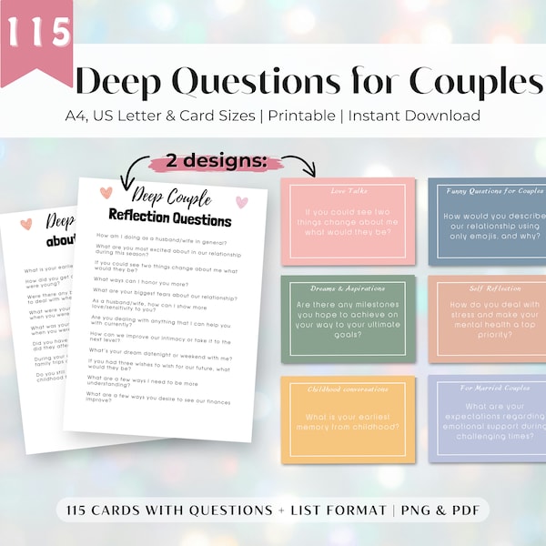 Deep Questions for Couples | Couple Reflection Questions, Date Night Ideas, Conversation Starters for Couple, Gift idea, Marriage Love Talks