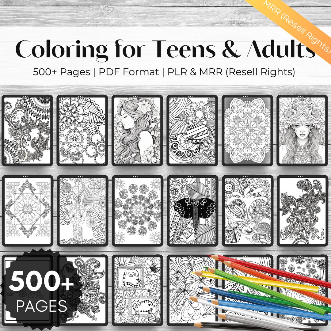 500+ Coloring Pages for Adults & Teenagers, Adult Coloring Pages, Master Resell Rights, Resell ...