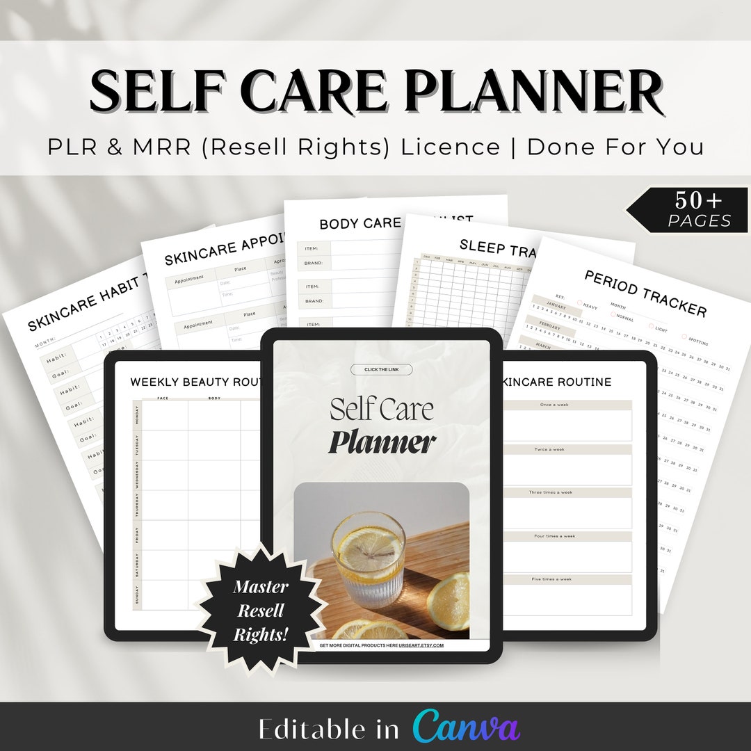 Self Care Digital Planner With PLR & MRR Resell Rights, Canva Editable ...