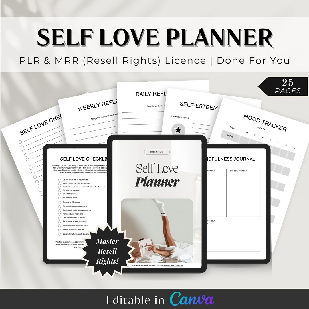 Self Love Digital Planner With PLR & MRR Resell Rights, Canva Editable ...
