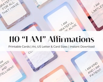 110 "I AM" Affirmation Cards: Printable Self-Love Quotes (Digital Download)