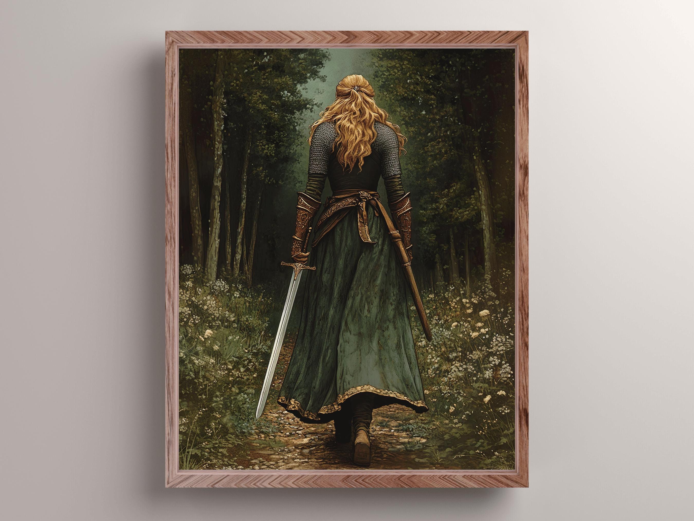 Lady Knight in the Forest Art Print, Dark Academia Wall Decor, Medieval ...
