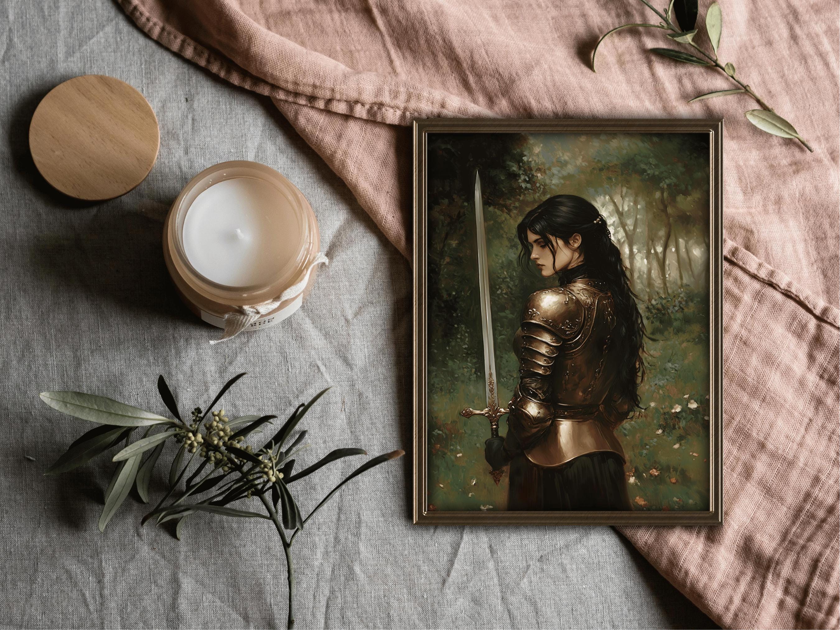 Black Haired Lady Knight in the Forest Art Print, Dark Academia Wall ...