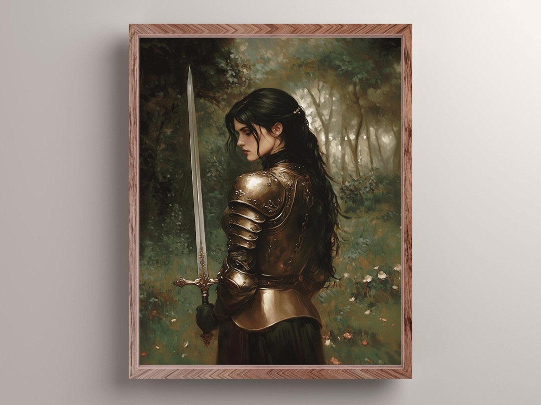 Black Haired Lady Knight in the Forest Art Print, Dark Academia Wall ...