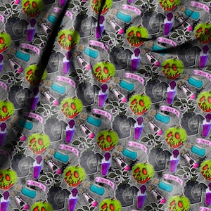 May include: A seamless pattern featuring a green apple with a face, a purple potion bottle, and the text "Drink Me" repeated throughout. The background is a dark gray with a distressed texture.