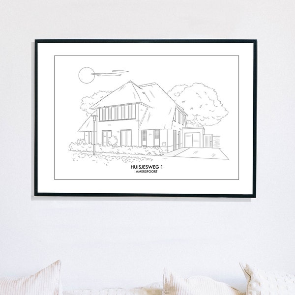 Handmade house illustration / drawing houseportret present customized