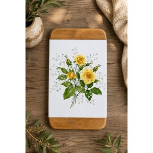 Vintage Cal Pearson Comox BC Canada Floral Ceramic Tile Trivet Wood Hot Plate