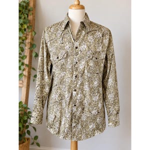 Western-Hemd für Herren mit Paisley-Muster, Größe L, hergestellt in Kanada, olivbeige, Boho-Stil