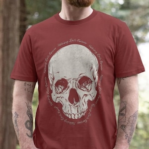 Horror Skull Dark Red T-Shirt: Gothic Organic Cotton Graphic Tee