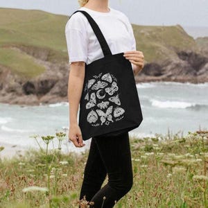 Luna Moth & Butterfly Tote Bag, Botanical Art, Dark Academia Organic Cotton Bag, Eco Friendly Witchy Gift