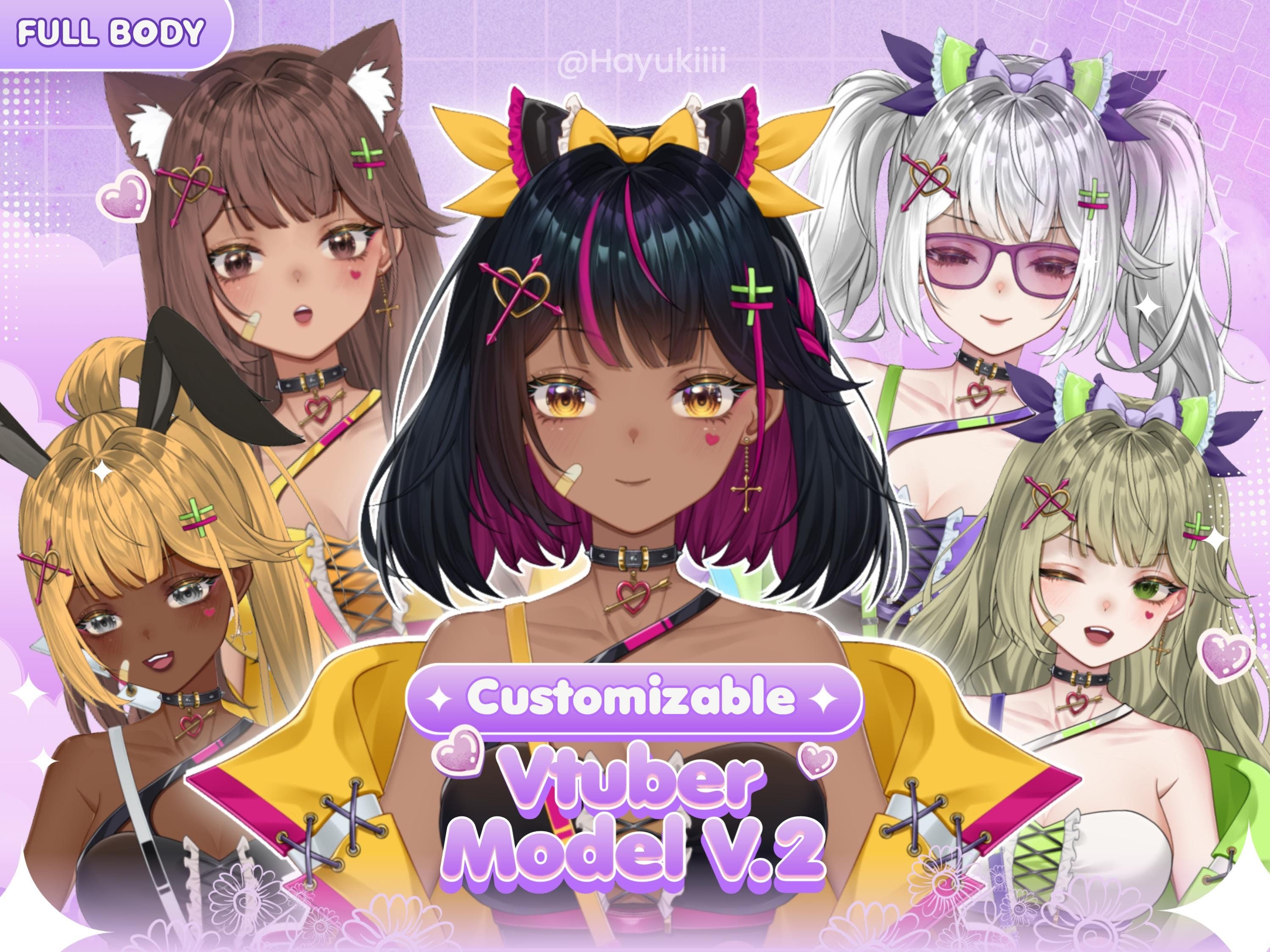 Customizable Live2D Vtuber Model V.2, Premade Vtuber, Fully Rigged, Vtube Studio, Commercial use! (Ready to Use) - Full Body Vtuber Model