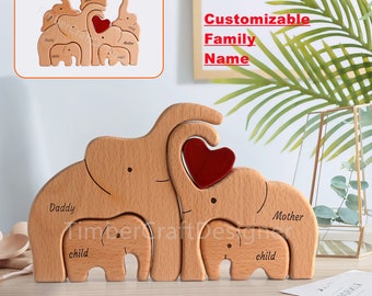 Personalized Family Keepsakes, Baby Shower Gifts, Handmade Custom Wooden Elephant Family Sculpture, Christmas Gifts, Anniversary Gifts
