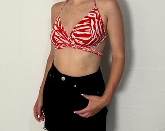 Handmade wrap top | Fun top you can wear 10 ways | criss cross halter top | womens clothing | soft, stretchy, adjustable top | animal print