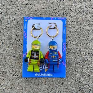 Racer Blue and Green Mini Figure Gold Hoop Earrings
