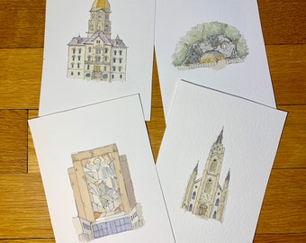 University of Notre Dame Set of 4 Watercolors