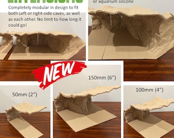 Könnte beinhalten: Satz mit drei Kartonhöhlenverlängerungen für Terrarien oder Reptiliengehege. Die Verlängerungen sind in drei Größen erhältlich: 5 cm, 10 cm und 15 cm. Die Verlängerungen sind modular aufgebaut und können verwendet werden, um benutzerdefinierte Höhlensysteme zu erstellen.