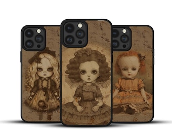 Vintage Gothic Doll iPhone case Tempered Glass TPU Rubber Bumper case Compatible with iPhone XR 7 11 12 13 14 Pro Max mini