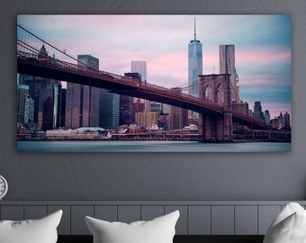 Manhattan Wall Decor, Brookly Bidge Decor, New York City Decor, New York City Skyline, New York City Print, Huge Canvas Print, Luxury Decor