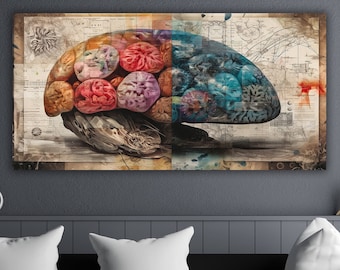 Brain Art Anatomy Print, Psychology, Neurologist Gift, Psychologist Art Gift Idea, Medical Canvas Print, Medical Decor, Brain Function Decor