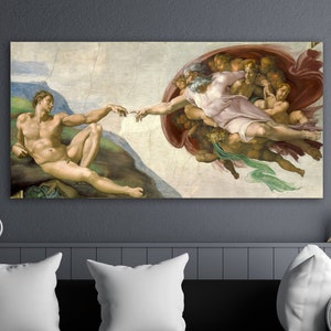 La création d&#39;Adam par Michel-Ange, peinture religieuse de la Renaissance, art mural de Michel-Ange, création d&#39;Adam Wall Decor, énorme impression sur toile