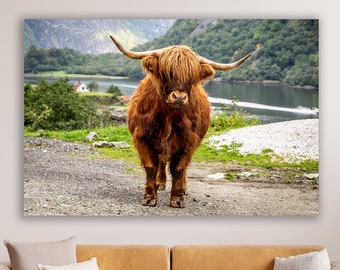 Highland Cow Canvas Print, Huge Canvas Home Decor, Highland Cow Wall Decor, Farm Art, Highland Cow Wall Art, Modern Farmhouse Wall Decor